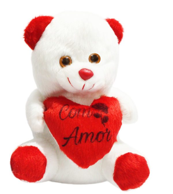 Urso de pelúcia Branco com vermelho com coração