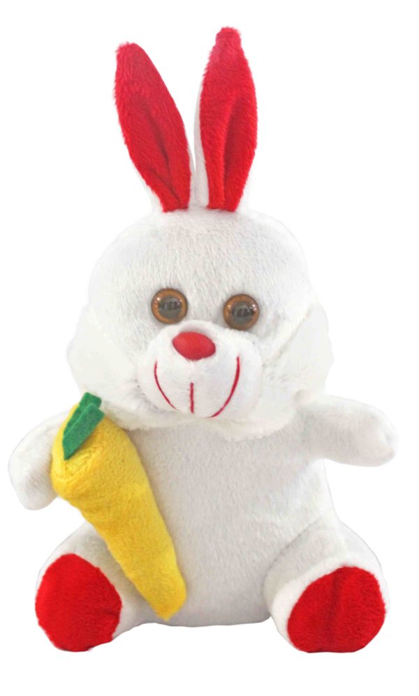 Coelho com cenoura de pelúcia branco com vermelho - 20cm