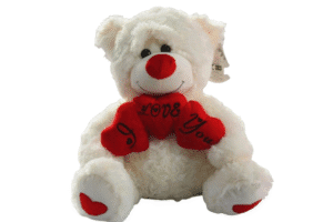 Urso c/3 corações de pelúcia- Roxo