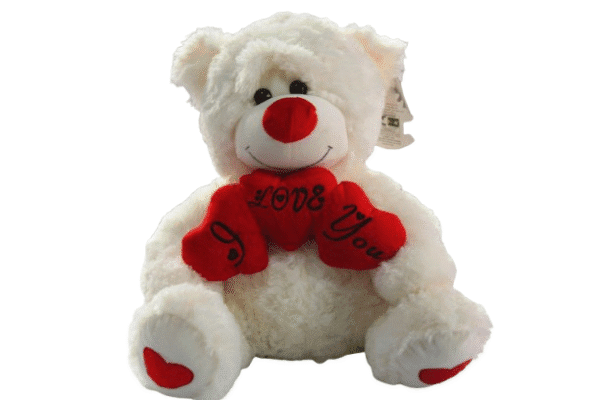 Urso c/3 corações de pelúcia- Roxo