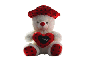 Urso de pelúcia Branco e vermelho com chapéu e coração - 42cm