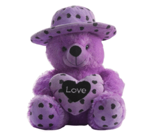 Urso de pelúcia Roxo com chapéu e coração