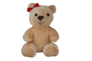 Urso de pelúcia com laço vermelho- 22cm
