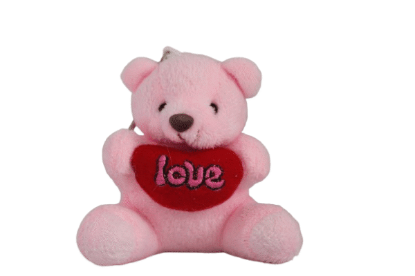 Chaveiro Urso de pelúcia Rosa com coração  – 10cm
