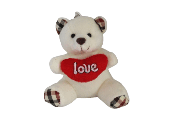 Chaveiro Urso de pelúcia Branco com coração  – 10cm