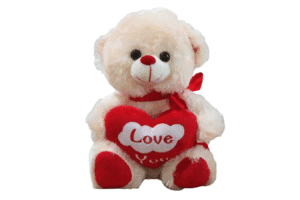 Urso de pelúcia bege com coração love you – 26cm