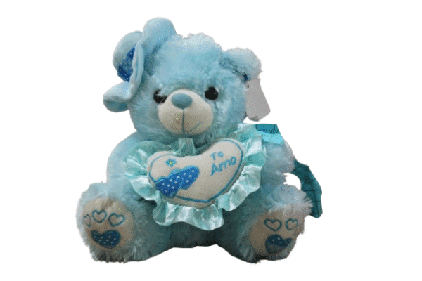 Urso de Pelúcia com Chapéu e Coração Te Amo Azul - 29cm