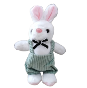 Chaveiro Coelho de pelúcia com Jardineira Verde – 18cm