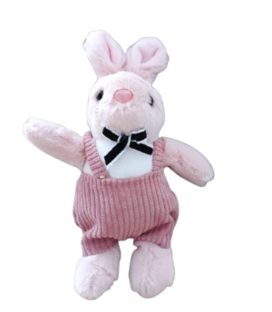 Chaveiro Coelho de pelúcia com Jardineira Rosa – 18cm