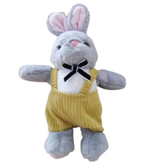 Chaveiro Coelho de pelúcia com Jardineira Amarela – 18cm