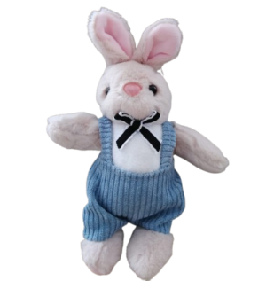 Chaveiro Coelho de pelúcia com Jardineira Azul – 18cm